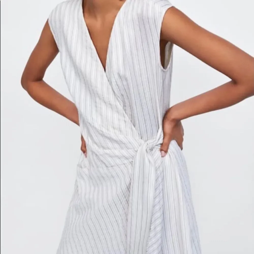 NEW ZARA stripes wrap side tie linen romper XS